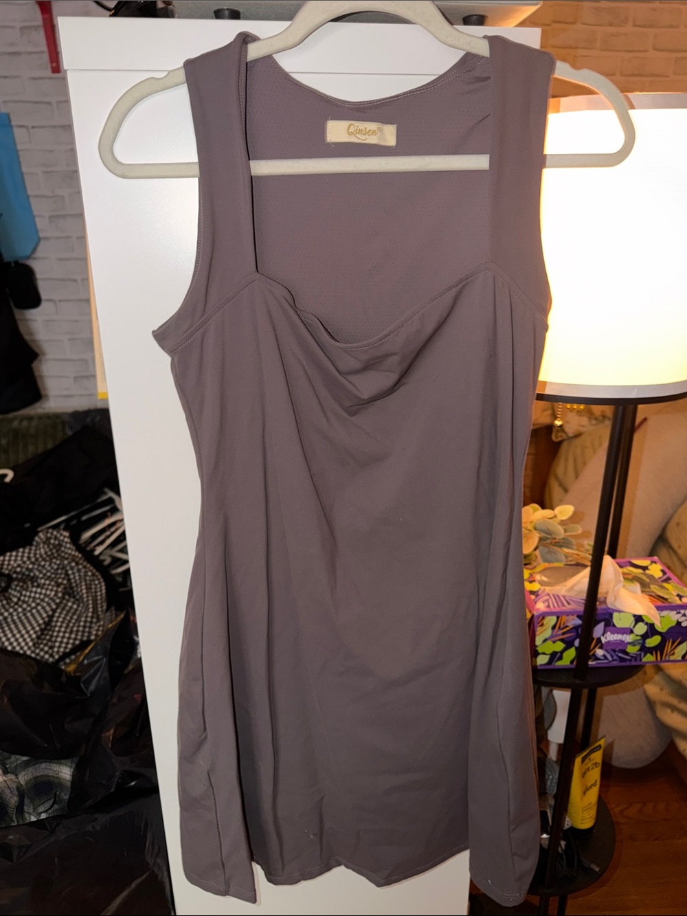 Quince Sleeveless Cowl Neck Mini Dress in Mauve Taupe